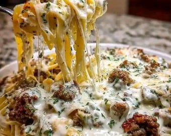 牛肉のフェットチーネ・アルフレードのレシピ、クリーミーなイタリアンパスタ（デジタルダウンロード）