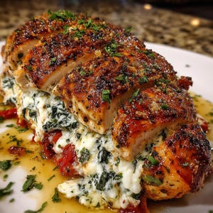 Stuffed Chicken Breast Recipe PDF, Spinach Mozzarella Chicken, Roasted Red Pepper Filling, Digital Download
