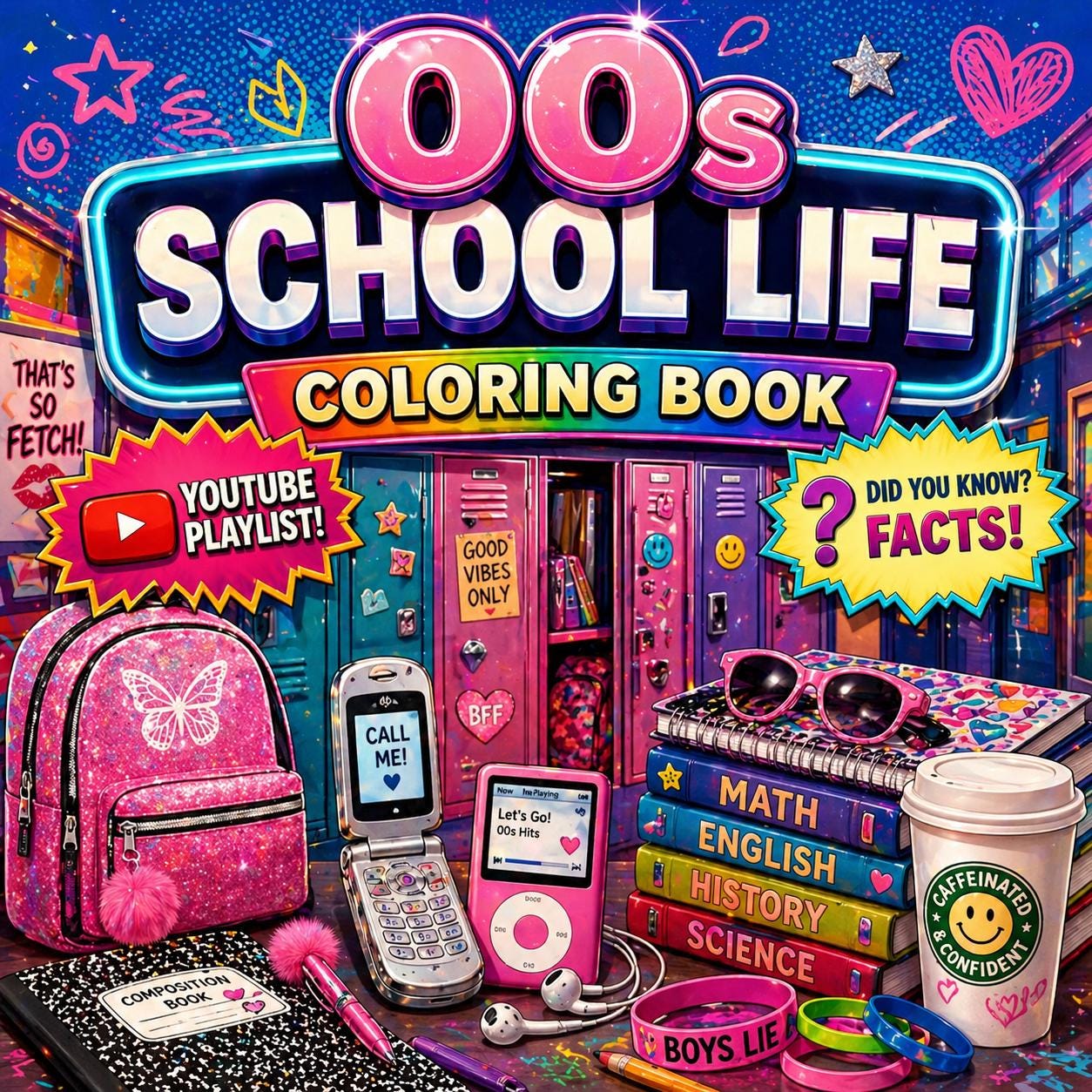 2000s School Life Coloring Pages Printable, Y2K Classroom Coloring Book ...