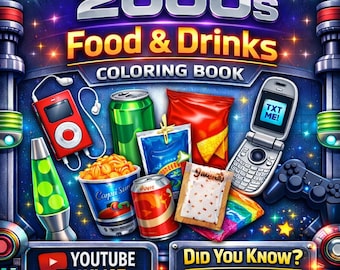 Libro para colorear para adultos de comida y bebidas del año 2000, nostalgia de los 2000 / Páginas para colorear llamativas y fáciles, PDF imprimible, descarga instantánea, regalo nostálgico