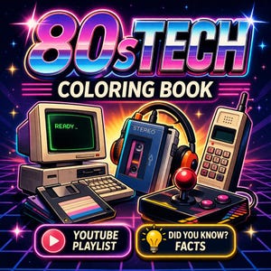 1980s Tech Printable Coloring Pages, 80s Technology Coloring Book Digital Download, Retro Gadgets Theme, Instant Download