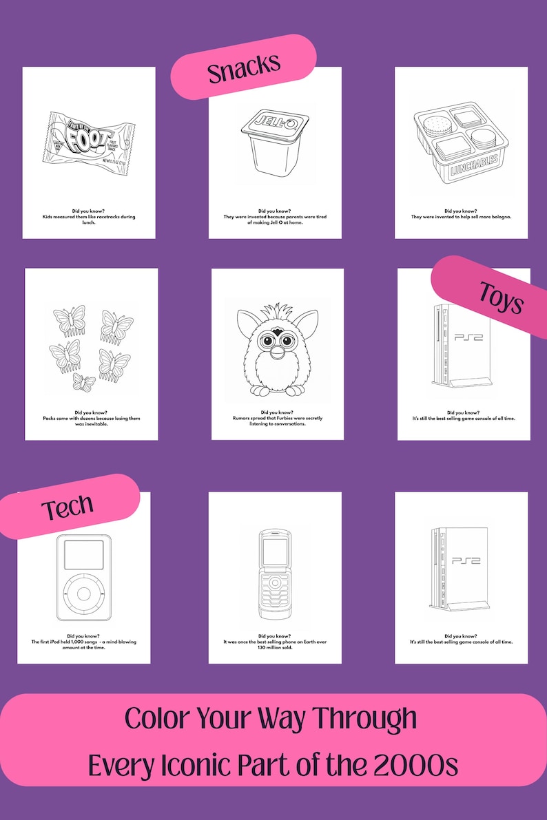 2000s Nostalgia Coloring Book Printable, Y2K Aesthetic Coloring Pages ...