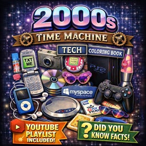 2000s Technology Coloring Pages Printable, Y2K Tech Nostalgia Coloring Book, Digital Download, Retro Gadgets Theme