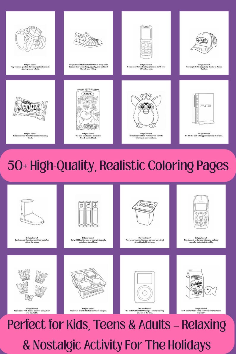 2000s Nostalgia Coloring Book Printable, Y2K Aesthetic Coloring Pages ...