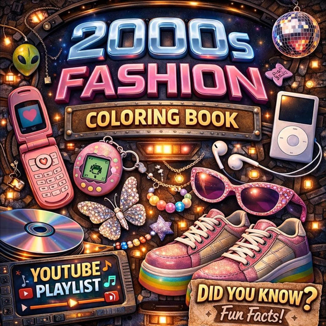 2000s Fashion Coloring Pages Printable, Y2K Style Outfits, Digital ...