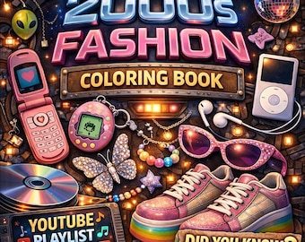 Dibujos para colorear de moda Y2K para imprimir, libro para colorear de atuendos retro de los 2000 para adultos y adolescentes, PDF nostálgico, llamativo y fácil, regalo Y2K