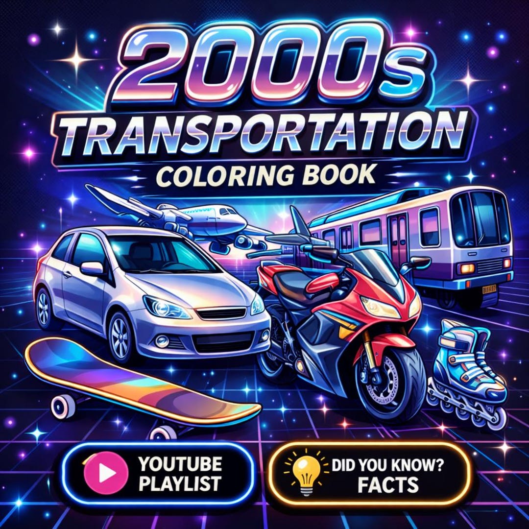 2000s Transportation Printable Coloring Pages, Y2K Vehicle Coloring ...