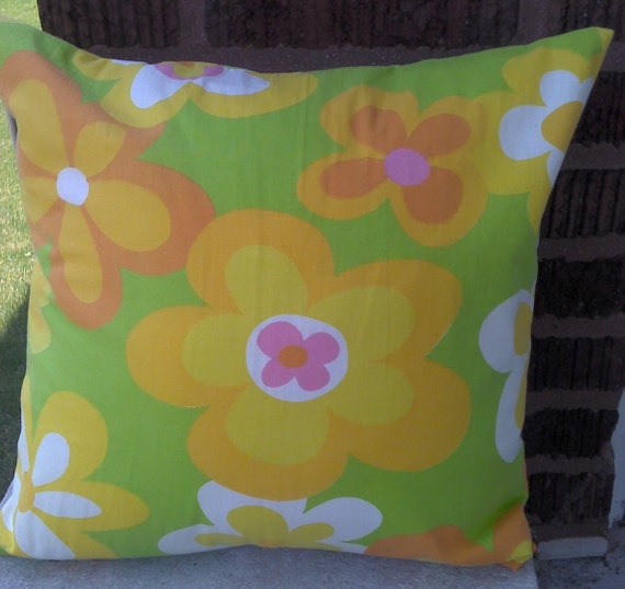 Items similar to Funky Pillow Cover Retro Look 16 Inch Square Upcycled