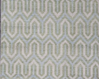 Hand Knotted Oushak Geometric Wool Rug | Sage Green Ivory Modern Area Rug | Minimal Pattern Rug for Living Room Bedroom Large Area Rug
