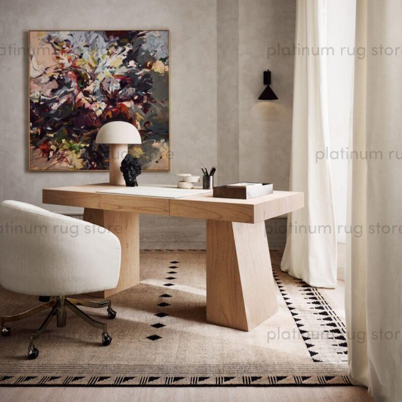 Hand Knotted Minimal Wool Rug | Neutral Beige Modern Geometric Area Rug ...