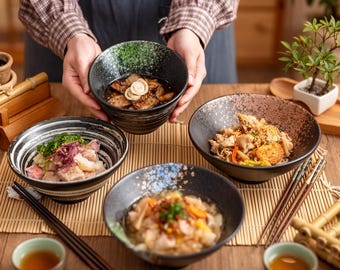 Japońska ceramiczna miska do ramenu – ręcznie robiona 8-calowa miska do zupy z makaronem, urocze, spersonalizowane naczynia do donburi i pho, idealny prezent