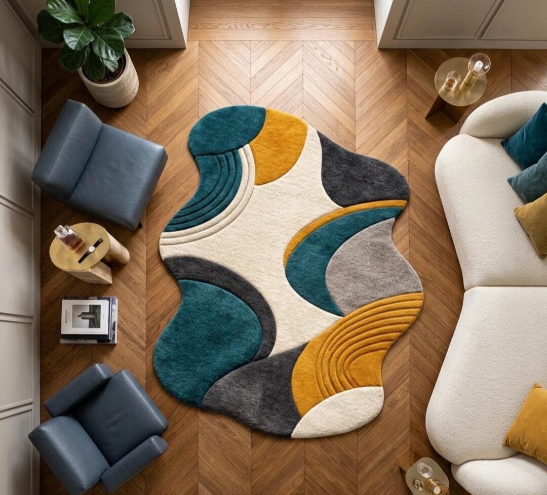 Hand Tufted Wool Abstract Irregular Area Rug Modern Scandinavian ...