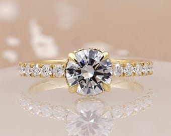 モアッサナイト婚約指輪 | 14Kゴールドハーフエタニティリング、2カラット