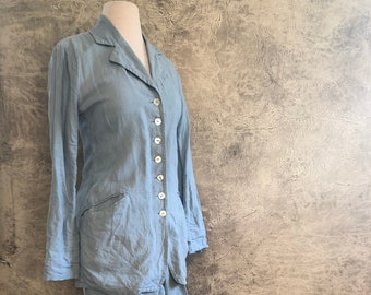 Vintage 1990&#39;s Women&#39;s French Connection Robin&#39;s egg blue linen suit