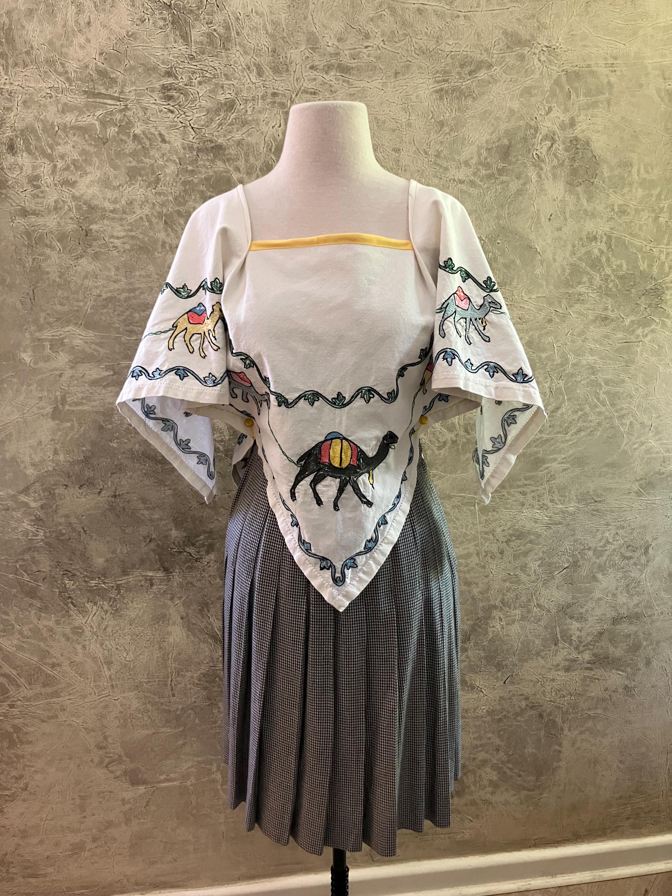Upcycled 1950's camel themed embroidered tablecloth turned killer cute top.