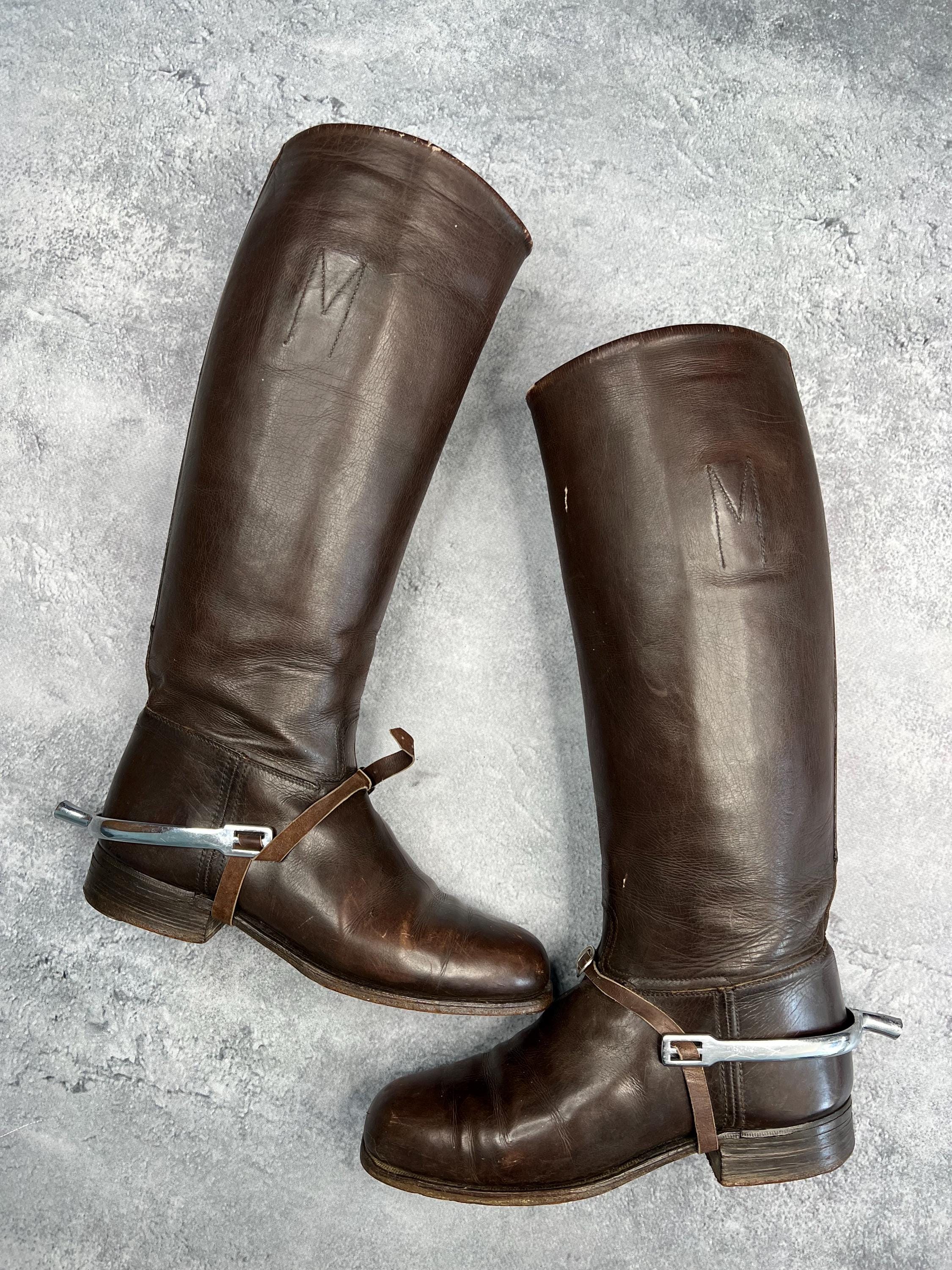 1950s-70s Vintage Leather Cavalry Horse Riding Boots Size 39 