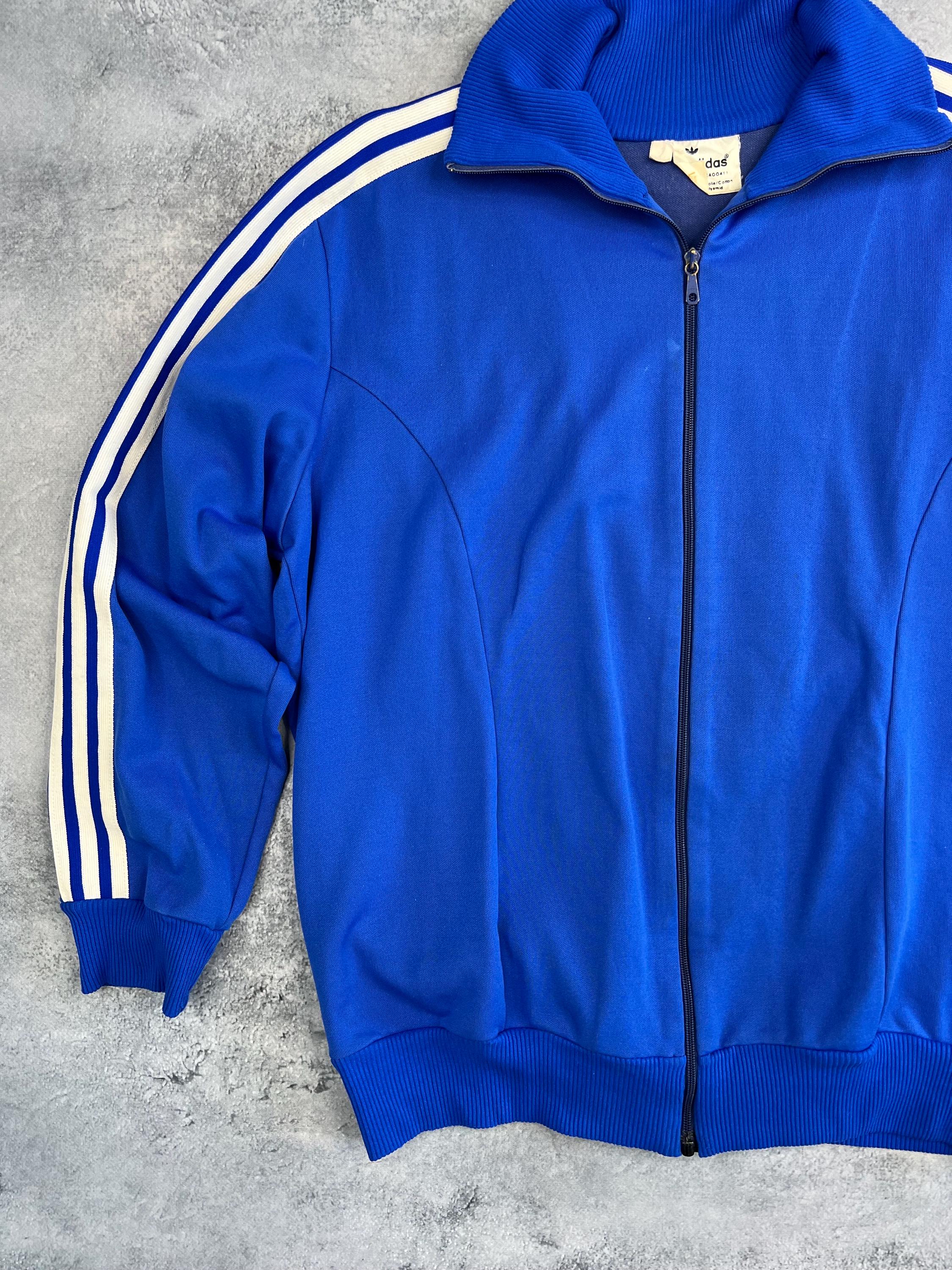 Adidas Track Jacket Size 7 Rare 80S Jersey Triangle Tag Blue Made