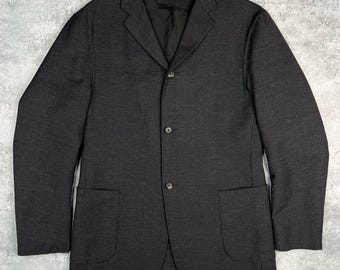 Jil Sander " Tailor Made "Solid Charcoal Grey Wool Blazer Made Italy Sz R 48
