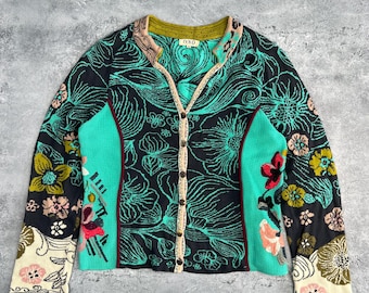 IVKO Womens Cardigan Size 40 Cotton Turquoise Cyan Sweater Knit Jacket