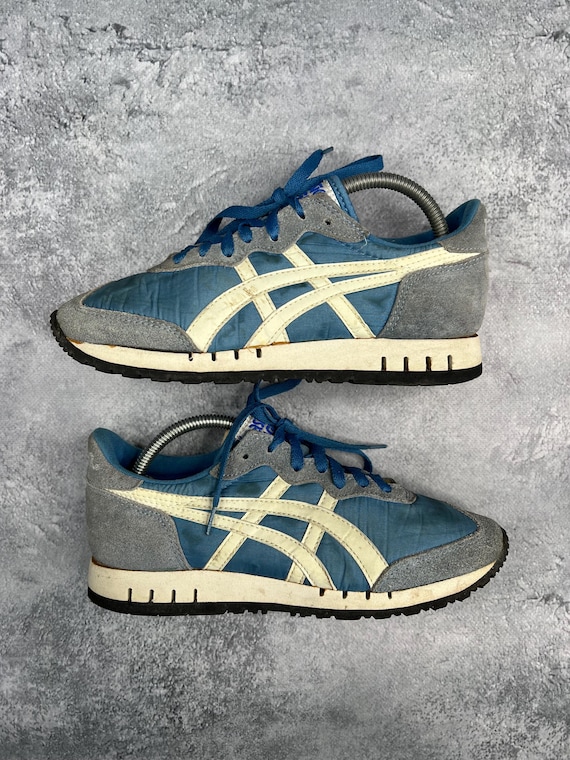 Vintage 80's Asics Tiger Markle Color Navy Made in Japan Men US 6