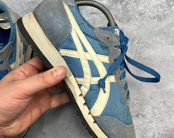 Vintage 80's Asics Tiger Markle Color Navy Made in Japan Men US 6