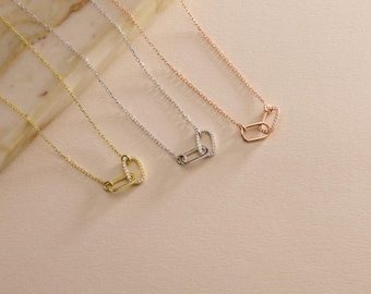 Interlocking Link Necklace, Chain Link Necklace, Minimalist Jewelery Necklace, Link Chain Pendant Necklace For Women, Girls Necklace Gift