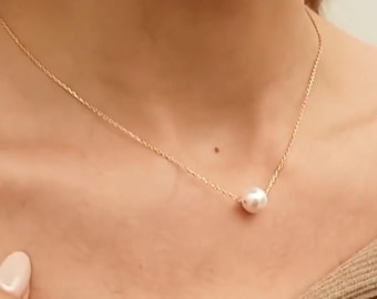 Minimalist Pearl Drop Necklace, Single Pearl Necklace, Wedding Necklace, Bridal Jewelry, Bridesmaid Gift for Her, Necklace Gift for Mom
