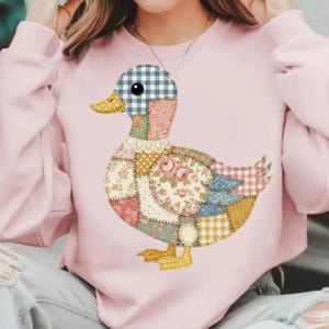 Patchwork Duck PNG Floral Quilt Design Digital Download Farmhouse Style Sublimation Country Duckling Clipart Rustic Quilted Animal Graphic