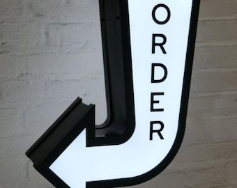Aangepaste lightbox, bord 'Bestel hier', bord winkel, zakelijk uithangbord, dubbelzijdig winkelbord, gepersonaliseerd led-bord, bord 'Hier ophalen'