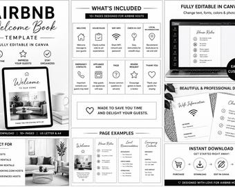 Szablon księgi powitalnej Airbnb do edycji w serwisie Canva | Księga gości wynajmu wakacyjnego | Przewodnik dla gospodarzy | Natychmiastowe pobranie podręcznika Airbnb