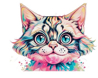 Kociak w stylu PNG, pastelowy wzór sublimacji w stylu kawaii, dziewczęca koszulka z grafiką (pobieranie cyfrowe)