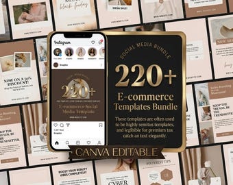 220+ Ecommerce Social Media Pinterest Instagram  Canva Templates Bundle, Product Marketing and Business Design Kit (Digital Download)