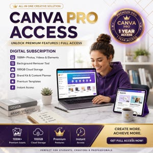 Canva Pro Subscription Lifetime Access 400,000+ Premium Templates, Full Private Account on your email Premium Subscription image 1