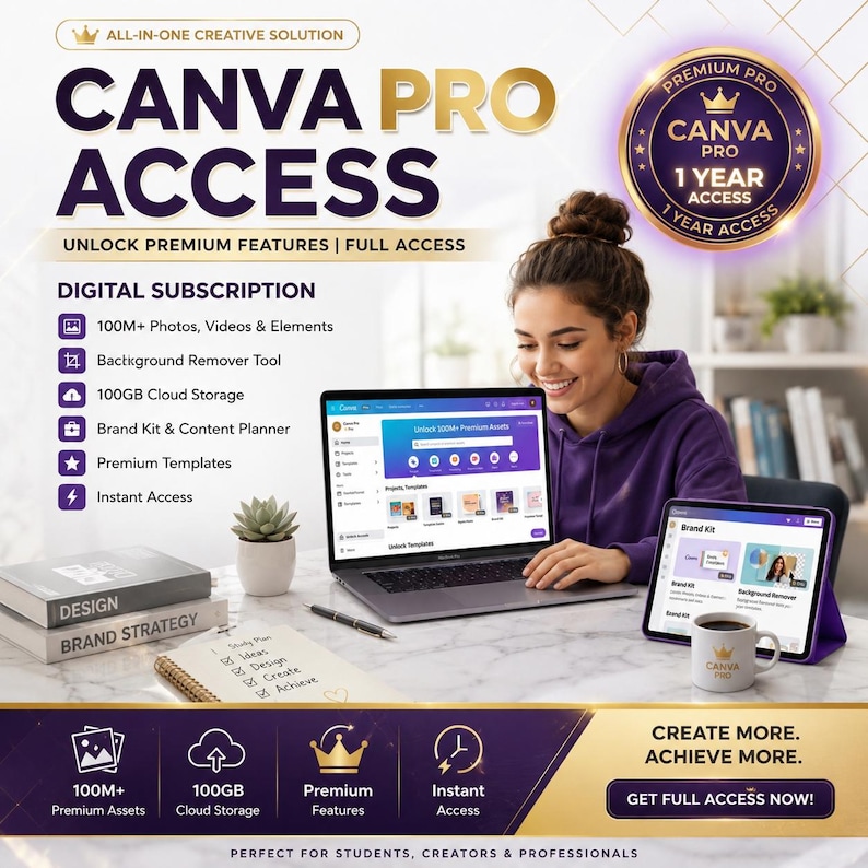 Canva Pro Subscription Lifetime Access 400,000+ Premium Templates, Full Private Account on your email Premium Subscription image 1