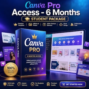 Canva Pro Access 6 Months Student Package | Premium Canva Subscription | Editable Templates & Design Tools | Digital Access for Students