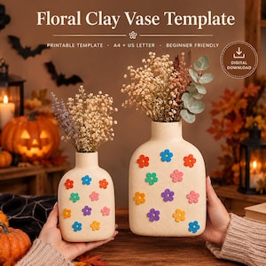 Floral Clay Vase Pottery Template | Mini + Large Vase Pattern | Slab Building Ceramic PDF | Printable Handbuilding Template | DIY Pottery
