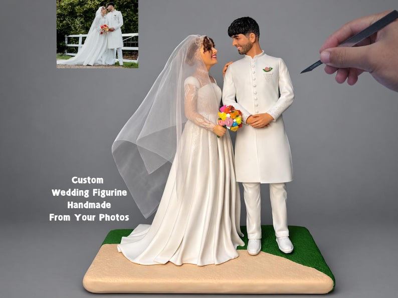 Custom Wedding Figurine Cake Topper, Personalized Bride Groom Sculpture ...