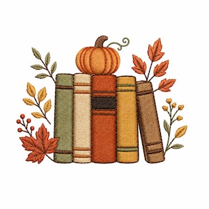 Borduurpatroon met herfstboeken – Pompoenboekenstapel - Borduurpatroon voor de herfst