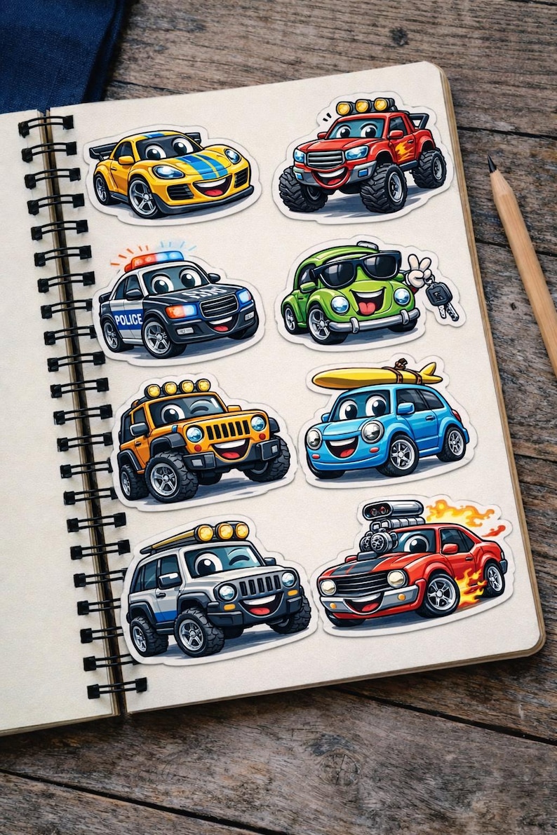 Playful Cartoon Car Character Sticker — Circular Vinyl for Laptops ...