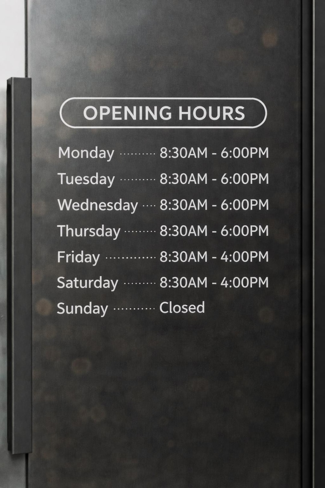 Business Opening Hours Window Sticker, Custom Shop Hours Vinyl Decal ...