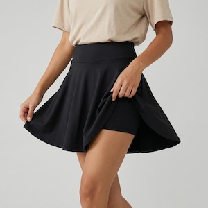 Modern Flared Skort with Built-in Shorts – High-Waisted Skater Style