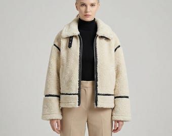 レディース モーターサイクルスタイル ジャケット | レディース 冬用 ジップアップ ヨーロピアンコート | カジュアル 暖かい アウターウェア