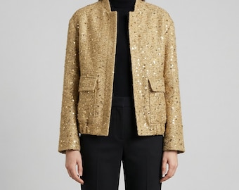 Cappotto invernale lucido da donna / Giacca corta con collo alto / Capospalla invernale a maniche lunghe