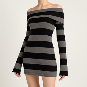 black and grey striped bodycon dress Size XS, Black And Grey Stripe Bodycon Midi Dress