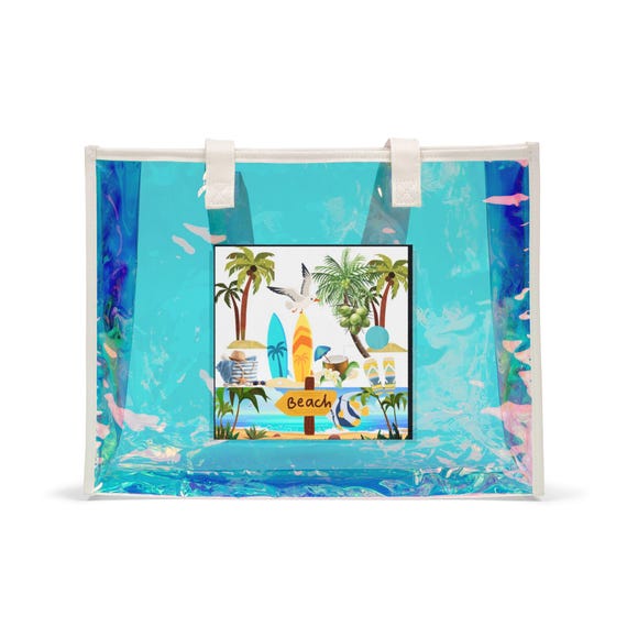 Holographic Beach Tote Bag, Waterproof PVC Travel Bag