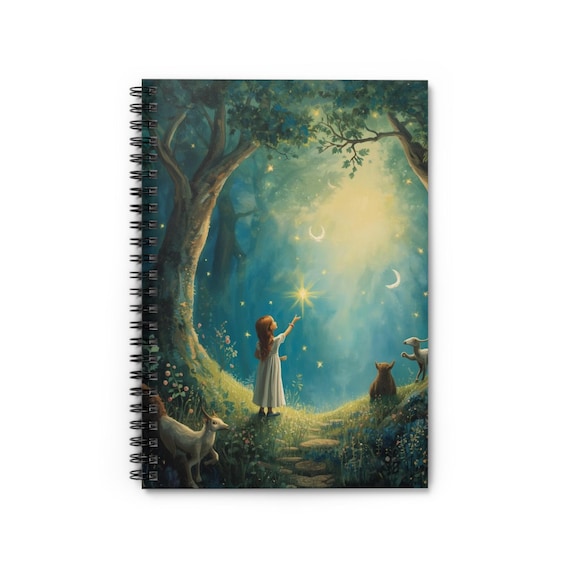 Beautiful Girl with Star Wand Spiral Notebook | Fantasy Forest Ruled Journal , School Supplies, Gift Ideas