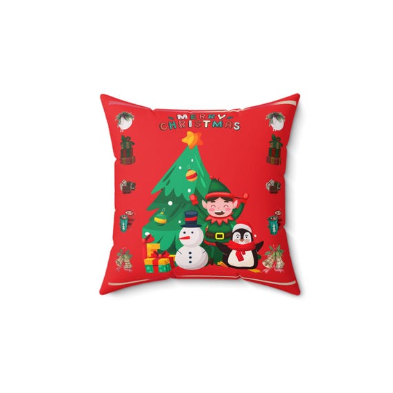 Merry Christmas Tree Elf Snowman Penguin Pillow | Holiday Throw Pillow
