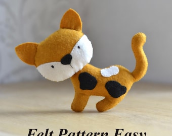 Felt Cat sewing Pattern, Beginner Kitty DIY. Digital Download