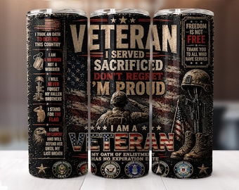 Veteran Tumbler Wrap PNG | Patriotic USA Military Sublimation Design (Digital Download)
