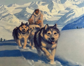 Fred Machetanz "Nelchina Trail" / Alaska Dog Sled Team / Alaskan Dog Race Signed and Numbered Lithograph